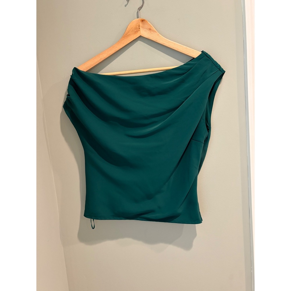 Abercrombie & Fitch Emerald Green One Shoulder Draped Cowl Neck Top Small